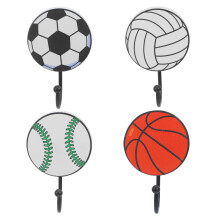 4Pcs Slim Wooden Sports Hooks for Entryway Hanging
