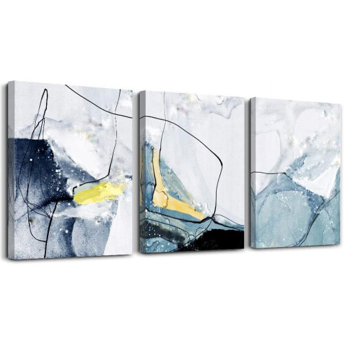 Tableau abstrait gris sur toile 40 x 30 cm (3 pièces)