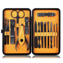 Professional Stainless Steel Nail Clipper Travel & Grooming Kit Nail Tools Manicure & Pedicure Set of 15pcs with Luxurious Case (Black/Yellow),2024 Pi
