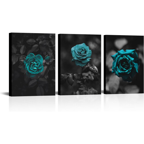 Ensemble de 3 tableaux sur toile Rose turquoise, 30 x 40 cm
