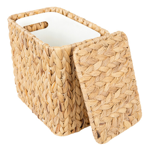 Mülleimer mit Klappdeckel aus natürlichem Rattan,