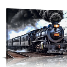 Quadro decorativo em tela com tema de trem a vapor.