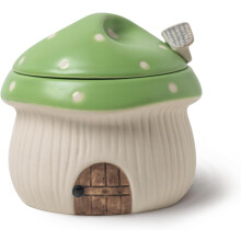 Sucrier en céramique avec couvercle et cuillère, motif champignon vert