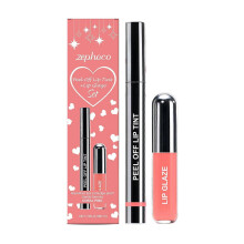 Zephoco Coral Pink Peel-Off Lip Liner And Lip Gloss Set, Natural Color for Daily Use, Convenient Lip Makeup