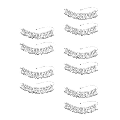 10Pcs Silver Layered Anklet with Bells Tassel Chain for Beach Dance