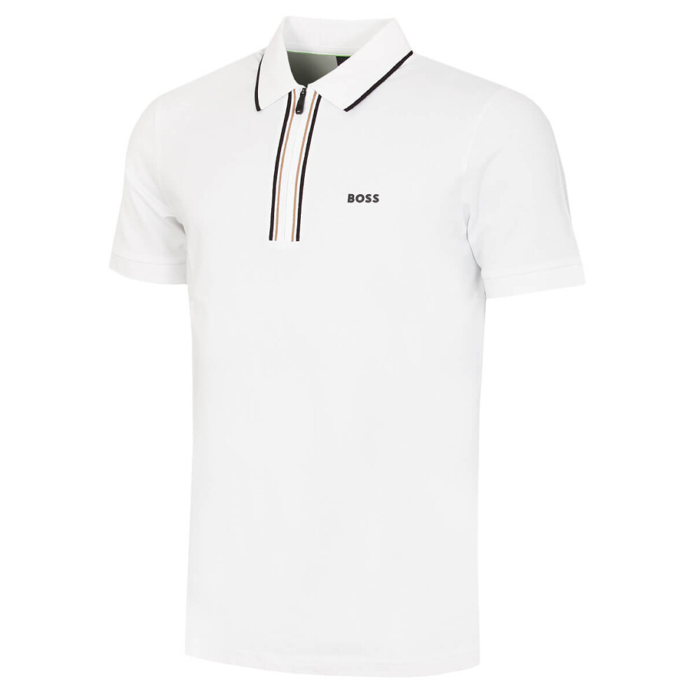 Hugo Boss (L, ) Mens Philix Moisture Wicking Quick Dry Stretch Golf Polo Shirt White