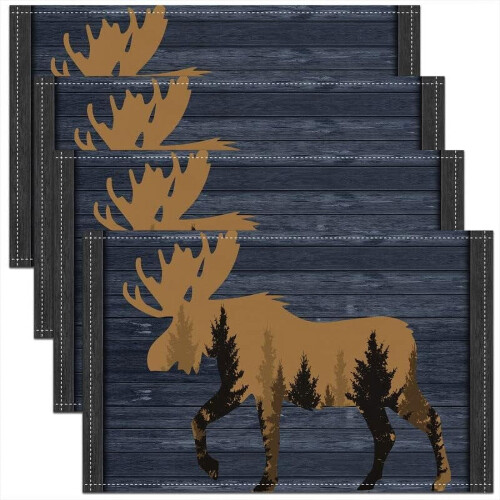Jogo de 4 jogos americanos com tema de caça ao veado, 45,7 x 30,5 cm (18 x 12 polegadas)