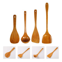 4-teiliges gelbes Küchenutensilien-Set aus Holz