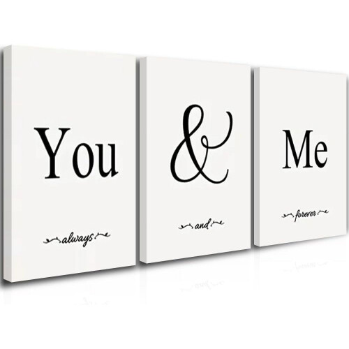 Conjunto de 3 telas decorativas em preto e branco "Você e Eu"