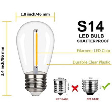 S14 LED Edison-Glühbirnen, E26-Sockel, 1 W, 2200 K, warmweiß, 25er-Packung