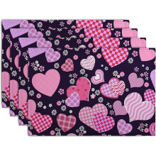 Roze Valentijnsplacemats met hartjes, linnen, 12x18 inch, set van 4