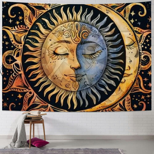 Tapeçaria Boho Sol e Lua 50x40 polegadas