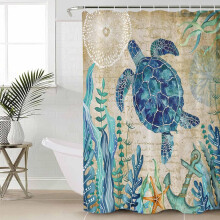 Cortina de chuveiro Tartaruga Marinha Azul, 91 x 183 cm, Poliéster