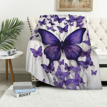 Purple Butterfly Flannel Throw Blanket