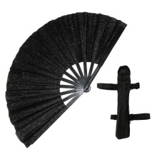 Elegant Glitter Hand Fan with Carry Bag & Strap