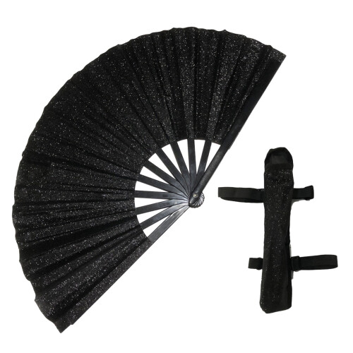 Elegant Glitter Hand Fan with Carry Bag & Strap