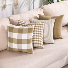 Clúdaigh Piliúir Plaid Khaki Farmhouse 18x18 Orlach (Pacáiste 4)