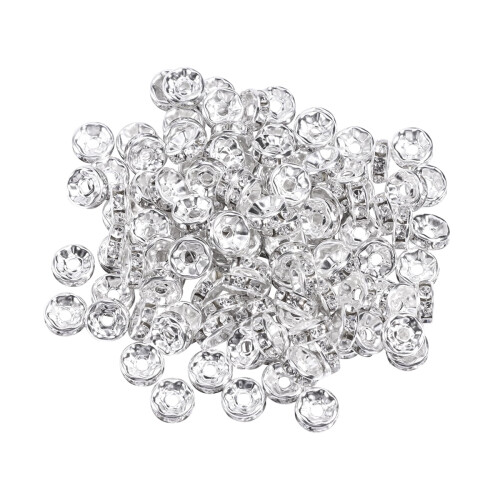 Rhinestone rondelle spacer beads silver 8mm 100 pcs