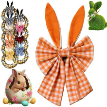 Corona de orejas de conejito de Pascua de 40 cm con lazo y estampado rústico de cuadros búfalo