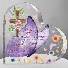 Decorazione da scrivania in acrilico con farfalla e versetto biblico, 15x15 cm