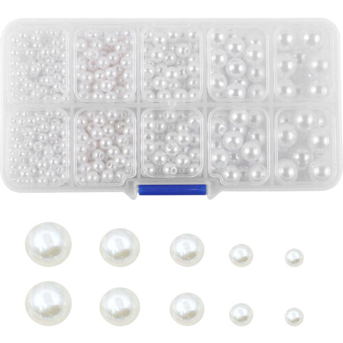 Perles rondes blanches d'imitation pour la création de bijoux (1 boîte)