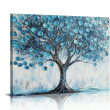 Quadro su tela "Albero della Vita" color blu turchese, 20x16 pollici
