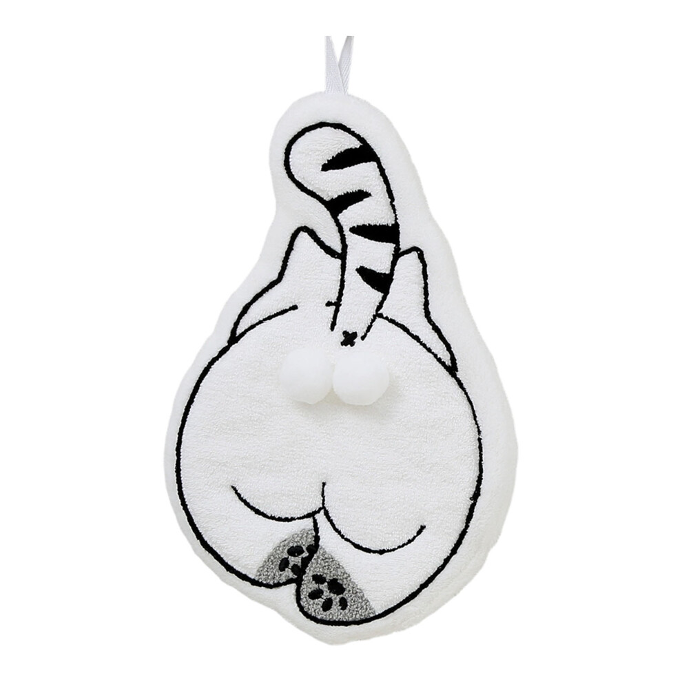 Lovely Cats Themed Hand Towel Soft Corals Fleece-White