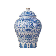 Vaso in ceramica blu e bianca con coperchio, ideale per zenzero.