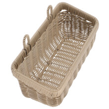 Cesta colgante de plástico gris para frutas, ideal para la cocina.