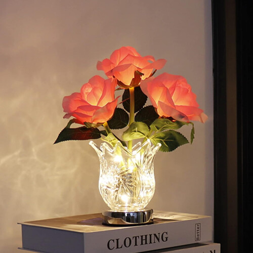 Φωτιστικό αφής LED Rose με κρυστάλλινο βάζο, επαναφορτιζόμενη USB