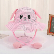 (Light Pink) Cartoon Ears Moving Sun Hat Foldable Sun Protection Hat For Children Boys Girls