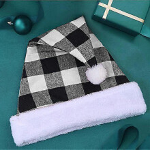 Christmas Grey White Hat Christmas Plaid Christmas Hat White Cuffs Short Plush Fabric Christmas Hat for Adults And Children Pxcl