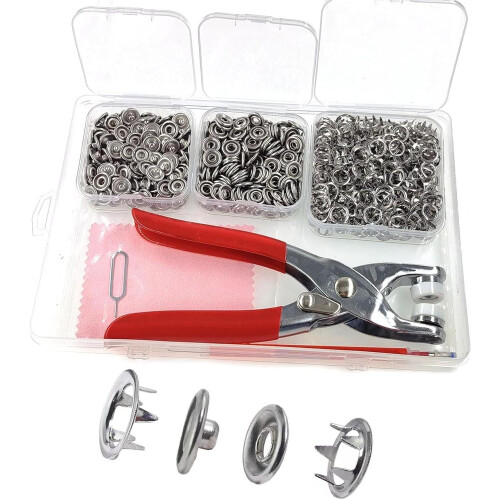 200-set metalltryckknappar med tång, 9,5 mm