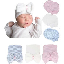 Newborn Hospital Hat Infant Baby Hat Cap with Big Bow Soft Cute Knot Nursery BeanieSet2