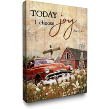 Quadro su tela con camioncino rosso in stile rustico, 12x16 pollici