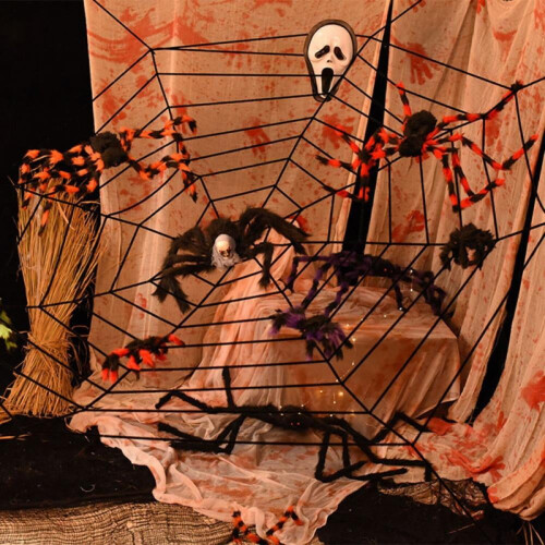 Halloween Spider Web Decor – Black or White, 1.5m or 2.5m 1