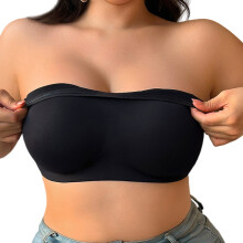 Women's Nonslip Silicone Strapless Padded Bandeau Bra-Black XXL