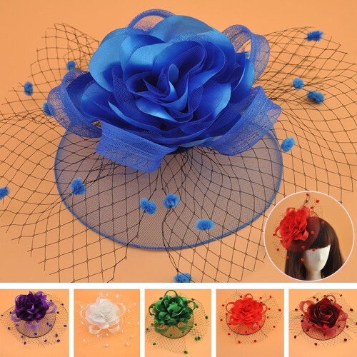 Damesfascinator van mesh met visnet- en bloemenversiering, 16 cm