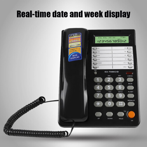 Telefone com fio para mesa e parede com DTMF e 16 toques.