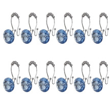 Crochets de rideau de douche en strass bleus, métal et acrylique,