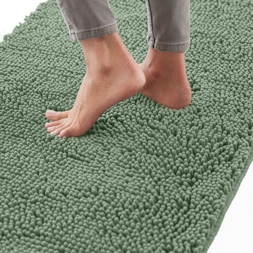 Χαλί Μπάνιου Chenille 24x17in Πράσινο Φασκόμηλου – Μαλακό, Απορροφητικό &