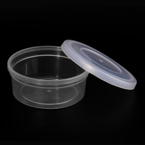 Mini caja redonda transparente de PP para guardar arcilla.