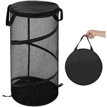 Cesto de roupa dobrável em malha com tampa, 65L