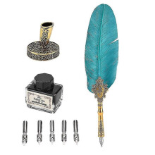 Retro Classical Fountain Pen Old European Style Feather Dip Writing Pen Ink Bottle Set Gift Box
