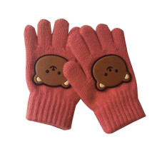 (Watermelon Red) 1 Pair Child Gloves Winter 2023 Boys Girls Warm Thick Mittens Five Fingered Cartoon Bear Gloves for 3-7 Years Kids  Yellow