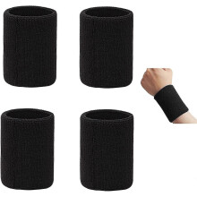 2 paar/4 stuks zwarte polszweetbanden, sportieve katoenen zweetbanden, polsbandjes, tennisbanden voor sport, hardlopen en fitness.