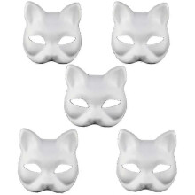 5 Pcs Diy White Paper Mask Fox Cat Face Pulp Blank Hand Painted Mask Personality Design Mask For Dance Party Festival Performance White