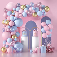 Kit de guirlanda de balões rosa, azul e dourado (123 peças)