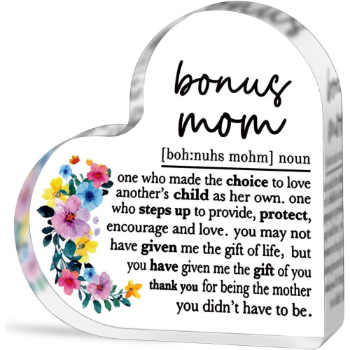 Znak akrylowy „Bonus Mom” 4,7 x 4,3 cala