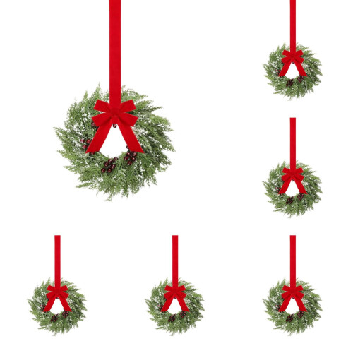 12-pack mini-kerstkransen van 30 cm met rode strik &